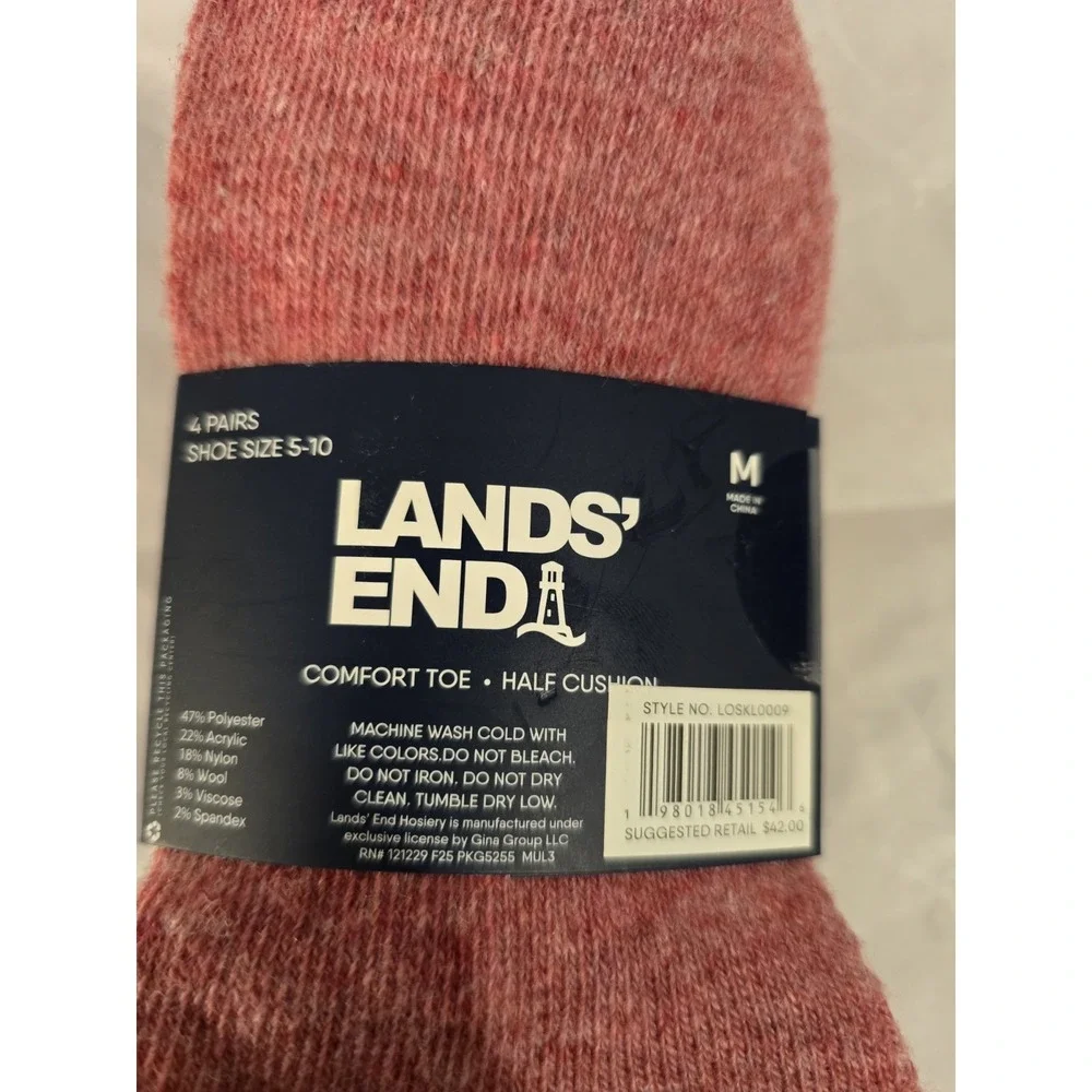 New 4 Pairs‎ Lands' End  , Wool Blend Women's  Ankle  Socks Size M